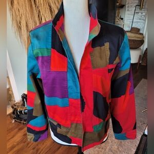 Vintage Transitions Y2K Cropped Patchwork Color Block Retro Pockets Jacket